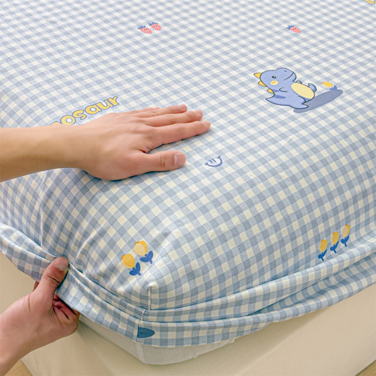 91家纺网 家纺一手货源 找家纺 名兮家居 2026春夏新款A类全棉纯棉老粗布床笠 床笠单件 蓝格龙宝