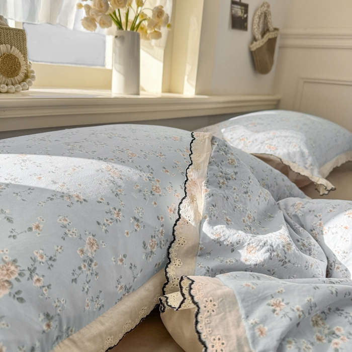 91家纺网 家纺一手货源 找家纺 梦忧草 2026新款春夏新款法式花边小清新四件套仿棉云感纱三件套单被套单件 赛琳娜