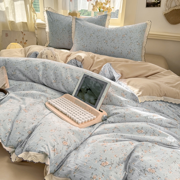 91家纺网 家纺一手货源 找家纺 梦忧草 2026新款春夏新款法式花边小清新四件套仿棉云感纱三件套单被套单件 赛琳娜