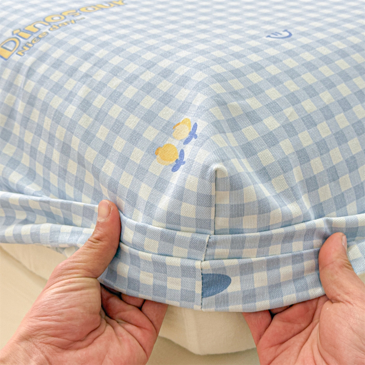 91家纺网 家纺一手货源 找家纺 名兮家居 2026春夏新款A类全棉纯棉老粗布床笠 床笠单件 蓝格龙宝