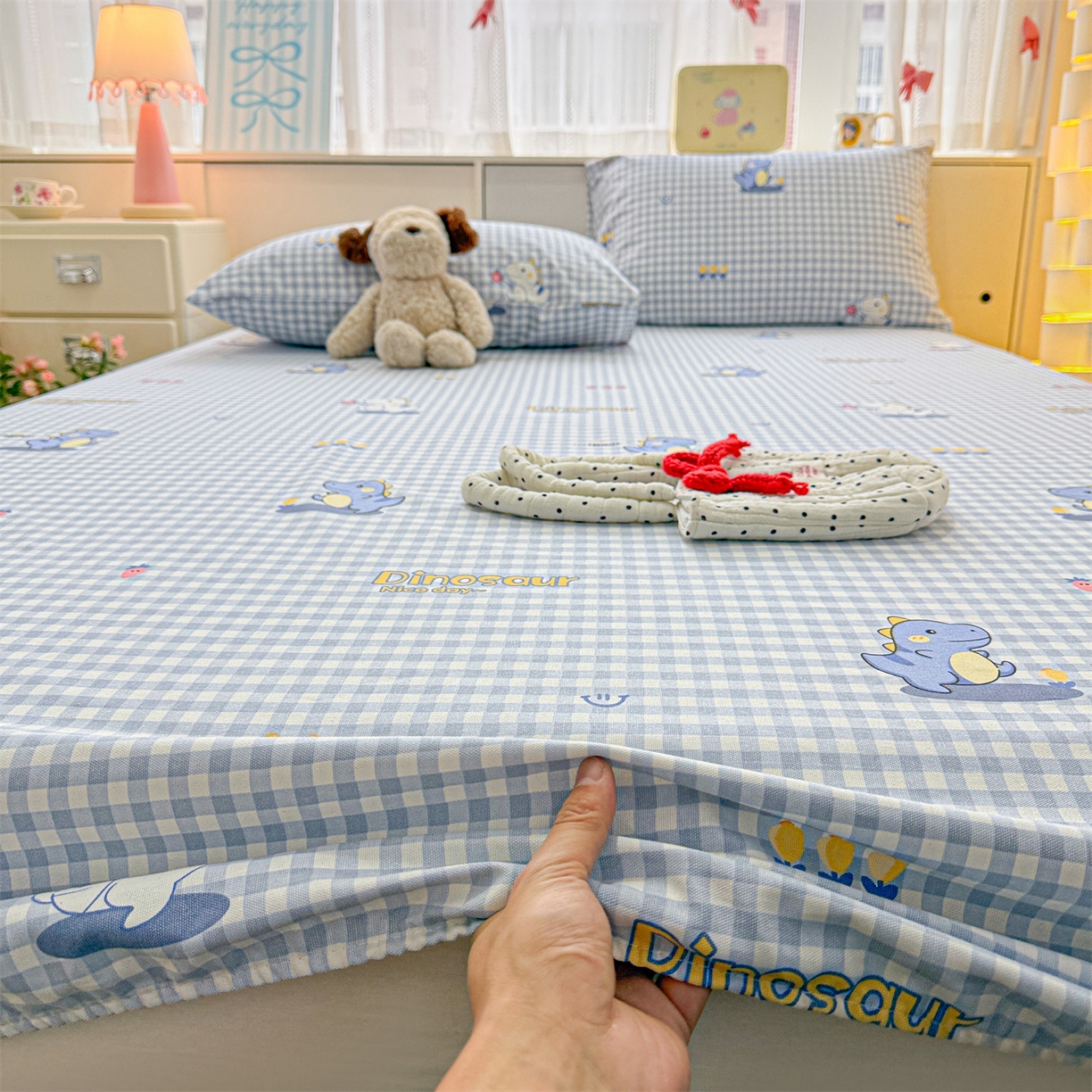 91家纺网 家纺一手货源 找家纺 名兮家居 2026春夏新款A类全棉纯棉老粗布床笠 床笠单件 蓝格龙宝