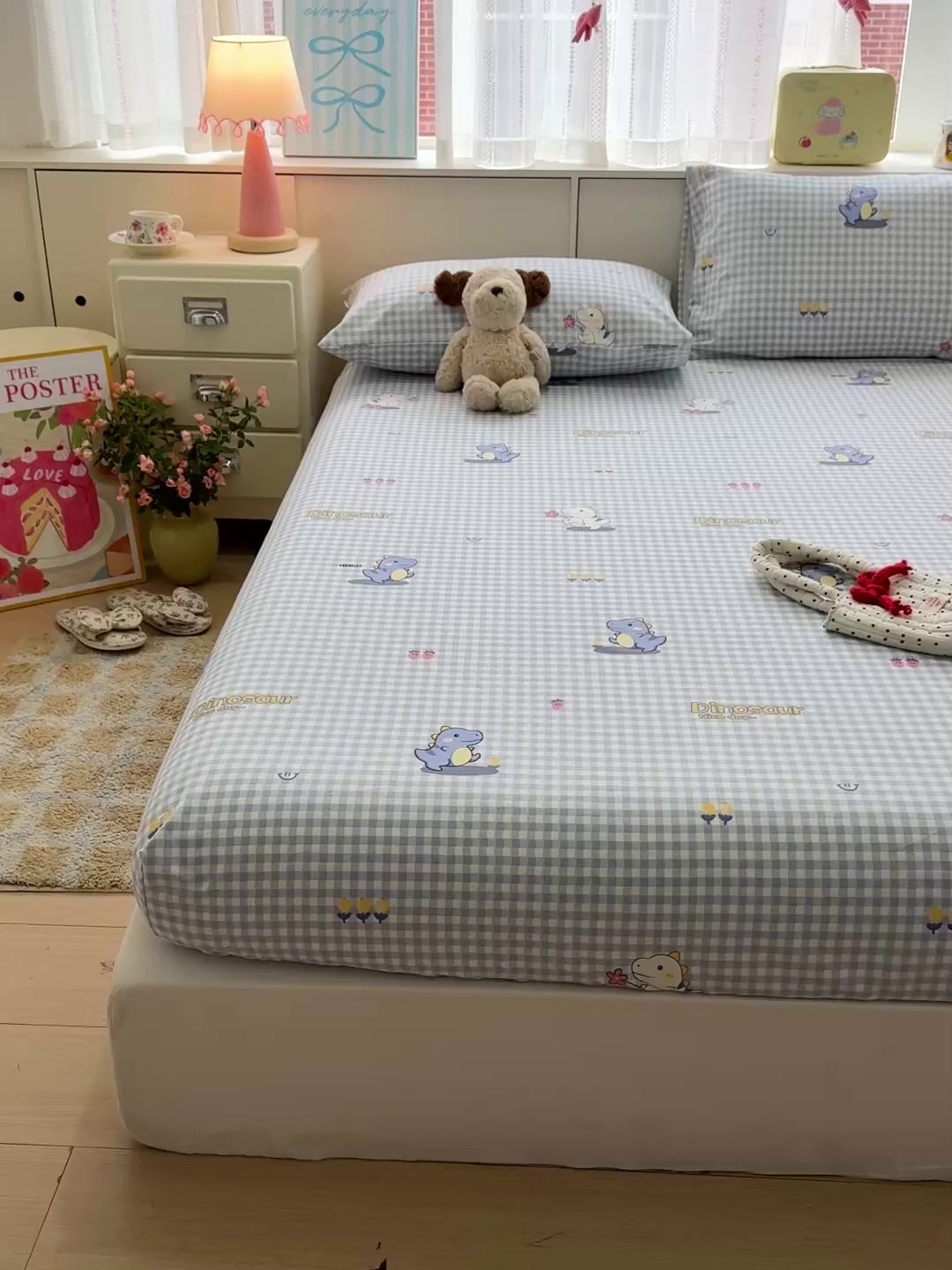 91家纺网 家纺一手货源 找家纺 名兮家居 2026春夏新款A类全棉纯棉老粗布床笠 床笠单件 蓝格龙宝