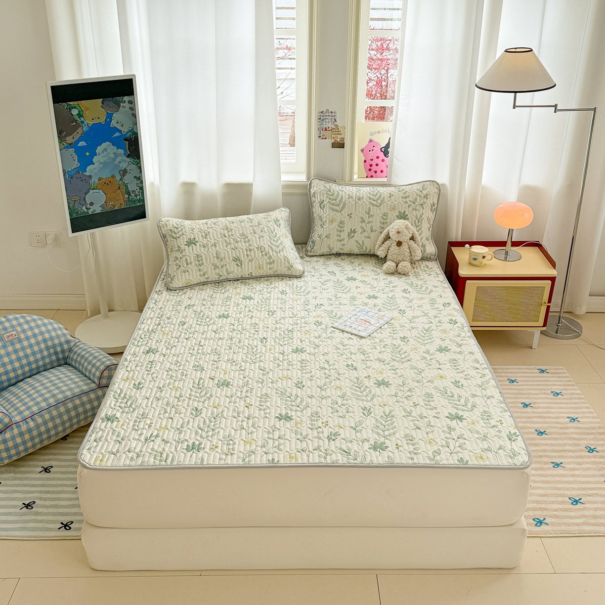 91家纺网 家纺一手货源 找家纺 慕尚家纺 2026新款乳胶凉席夏被空调被夏凉被套装组合 风信子