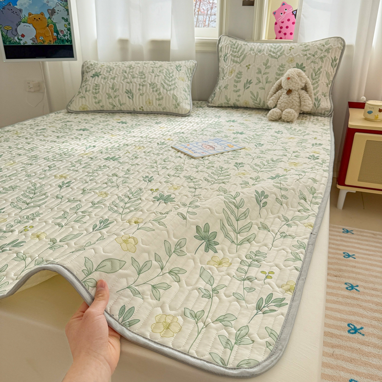 91家纺网 家纺一手货源 找家纺 慕尚家纺 2026新款乳胶凉席夏被空调被夏凉被套装组合 风信子