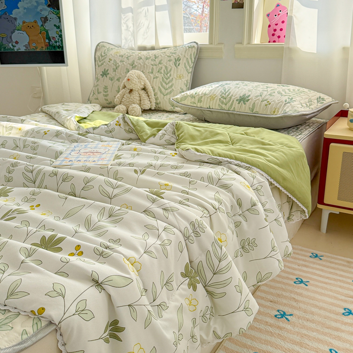 91家纺网 家纺一手货源 找家纺 慕尚家纺 2026新款乳胶凉席夏被空调被夏凉被套装组合 风信子