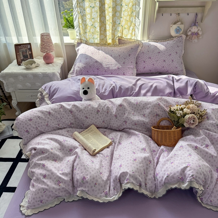 91家纺网 家纺一手货源 找家纺 梦忧草 2026新款春夏新款法式花边小清新四件套仿棉云感纱三件套单被套单件 水晶葡萄