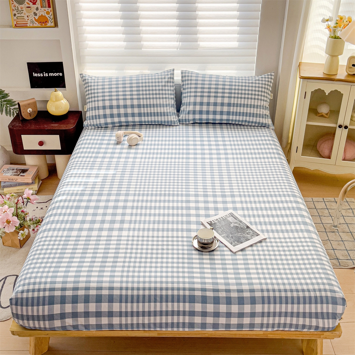 91家纺网 家纺一手货源 找家纺 名兮家居 2026春夏新款A类全棉纯棉老粗布床笠 床笠单件 蓝小格