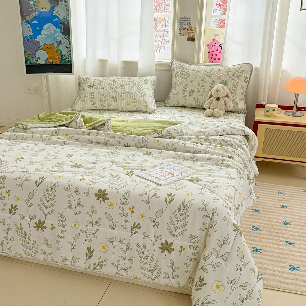 91家纺网 家纺一手货源 找家纺 慕尚家纺 2026新款乳胶凉席夏被空调被夏凉被套装组合 风信子