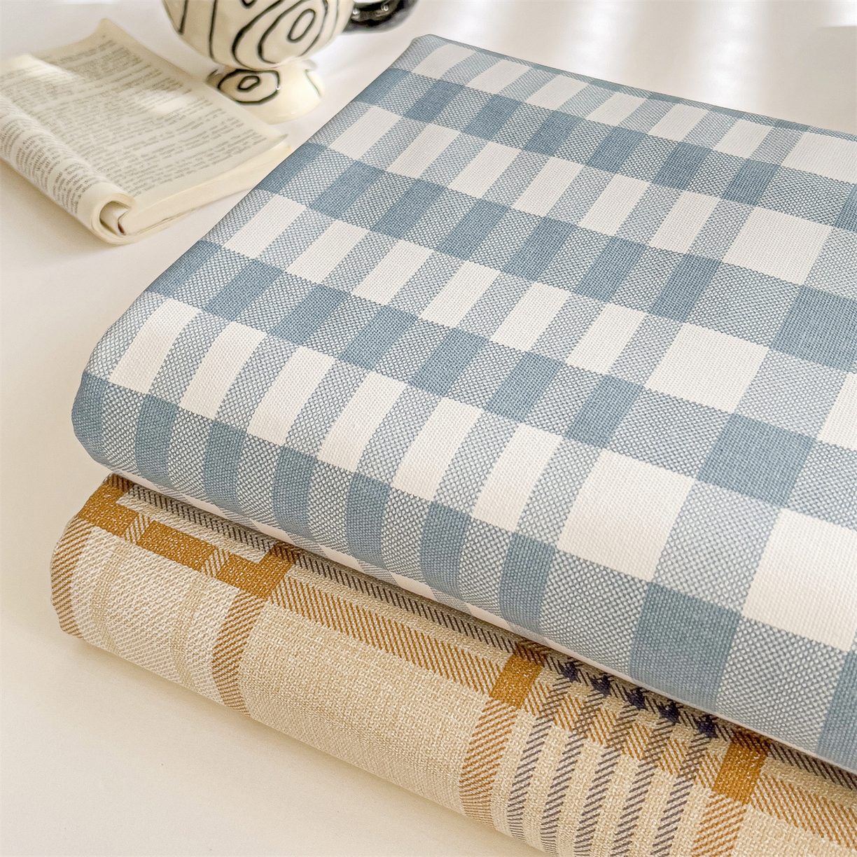 91家纺网 家纺一手货源 找家纺 名兮家居 2026春夏新款A类全棉纯棉老粗布床笠 床笠单件 蓝小格