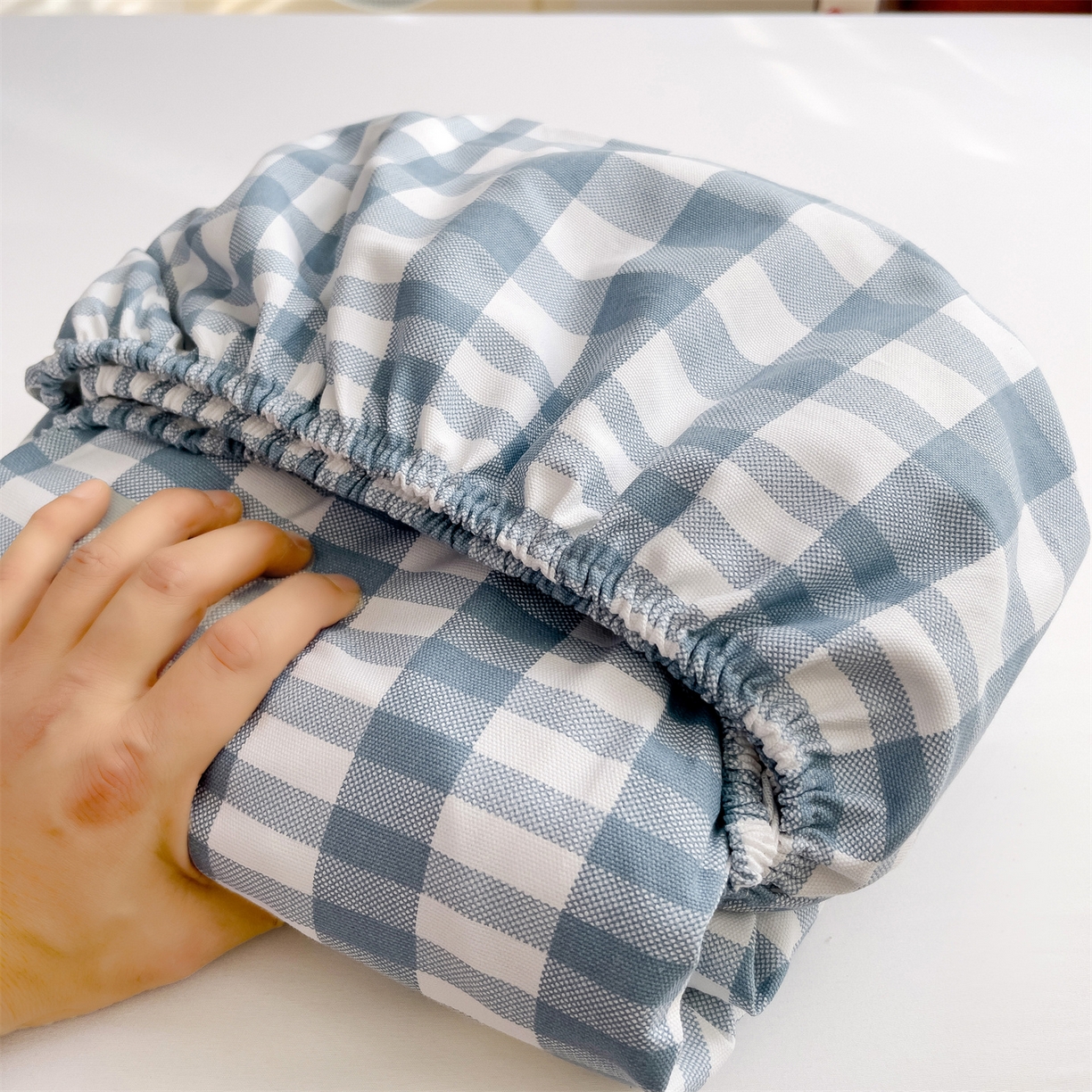 91家纺网 家纺一手货源 找家纺 名兮家居 2026春夏新款A类全棉纯棉老粗布床笠 床笠单件 蓝小格