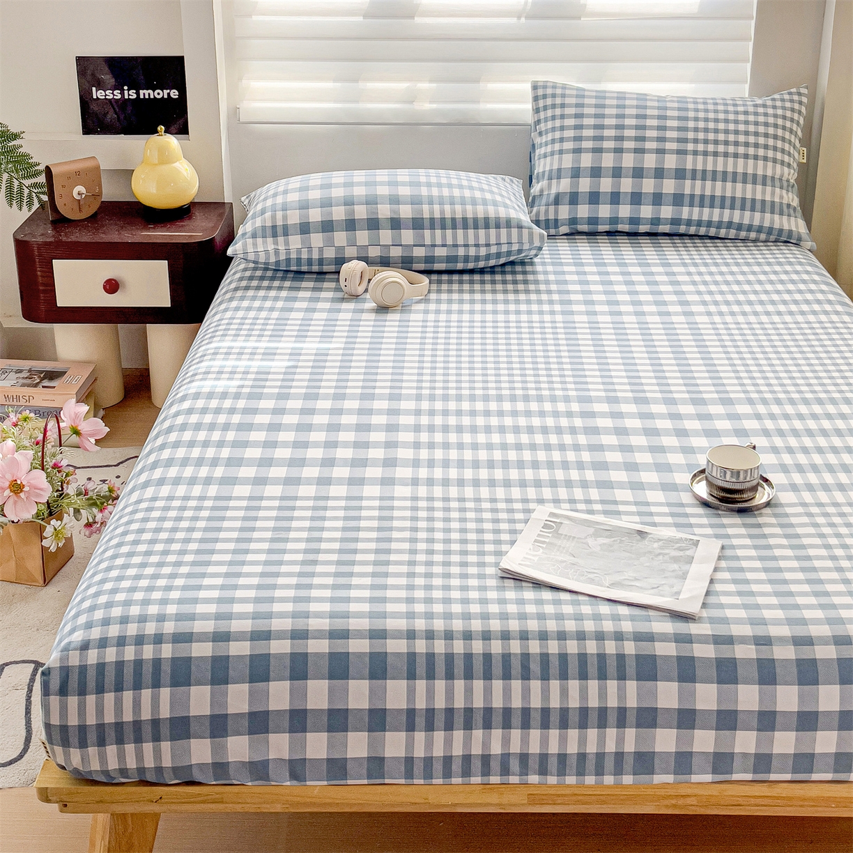 91家纺网 家纺一手货源 找家纺 名兮家居 2026春夏新款A类全棉纯棉老粗布床笠 床笠单件 蓝小格