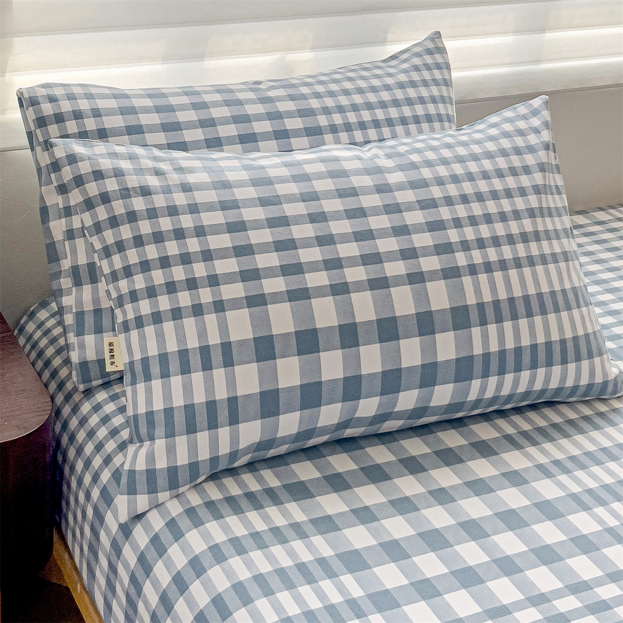 91家纺网 家纺一手货源 找家纺 名兮家居 2026春夏新款A类全棉纯棉老粗布床笠 床笠单件 蓝小格