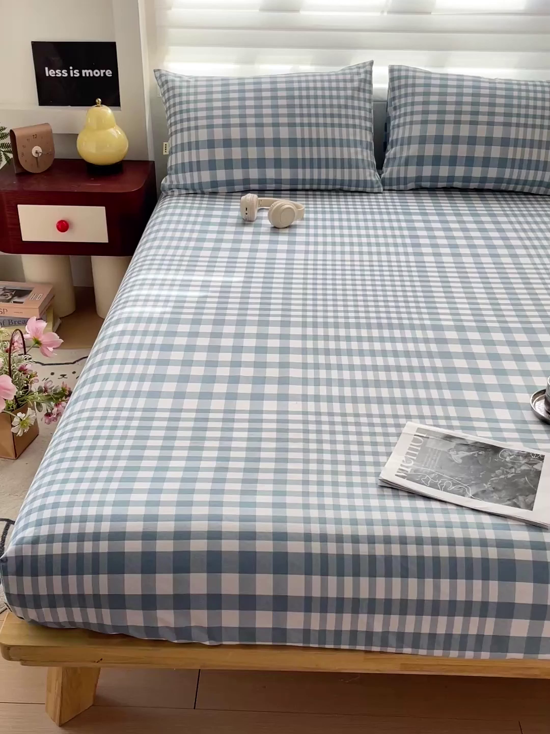 91家纺网 家纺一手货源 找家纺 名兮家居 2026春夏新款A类全棉纯棉老粗布床笠 床笠单件 蓝小格