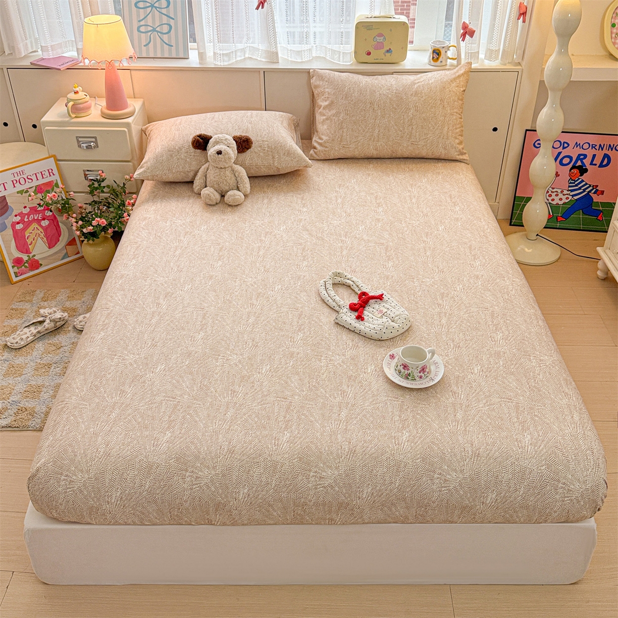 91家纺网 家纺一手货源 找家纺 名兮家居 2026春夏新款A类全棉纯棉老粗布床笠 床笠单件 麦浪织纹