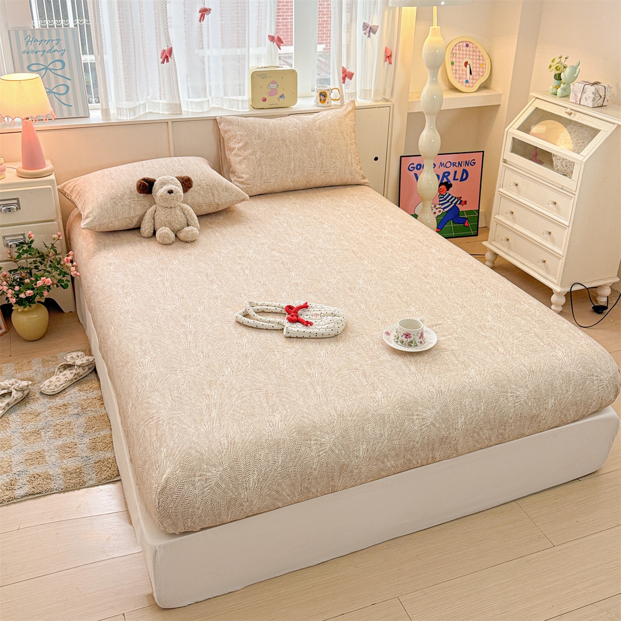 91家纺网 家纺一手货源 找家纺 名兮家居 2026春夏新款A类全棉纯棉老粗布床笠 床笠单件 麦浪织纹