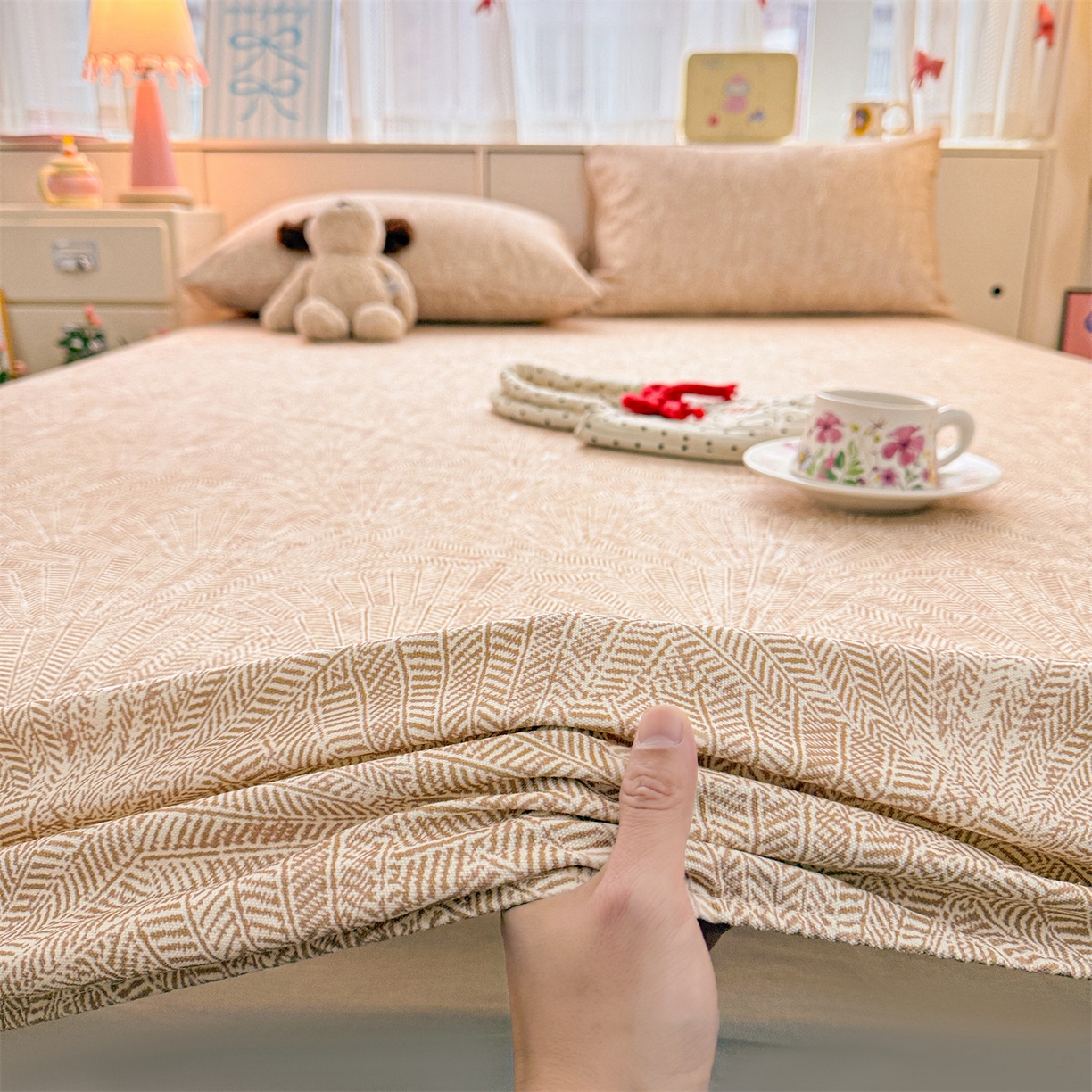 91家纺网 家纺一手货源 找家纺 名兮家居 2026春夏新款A类全棉纯棉老粗布床笠 床笠单件 麦浪织纹