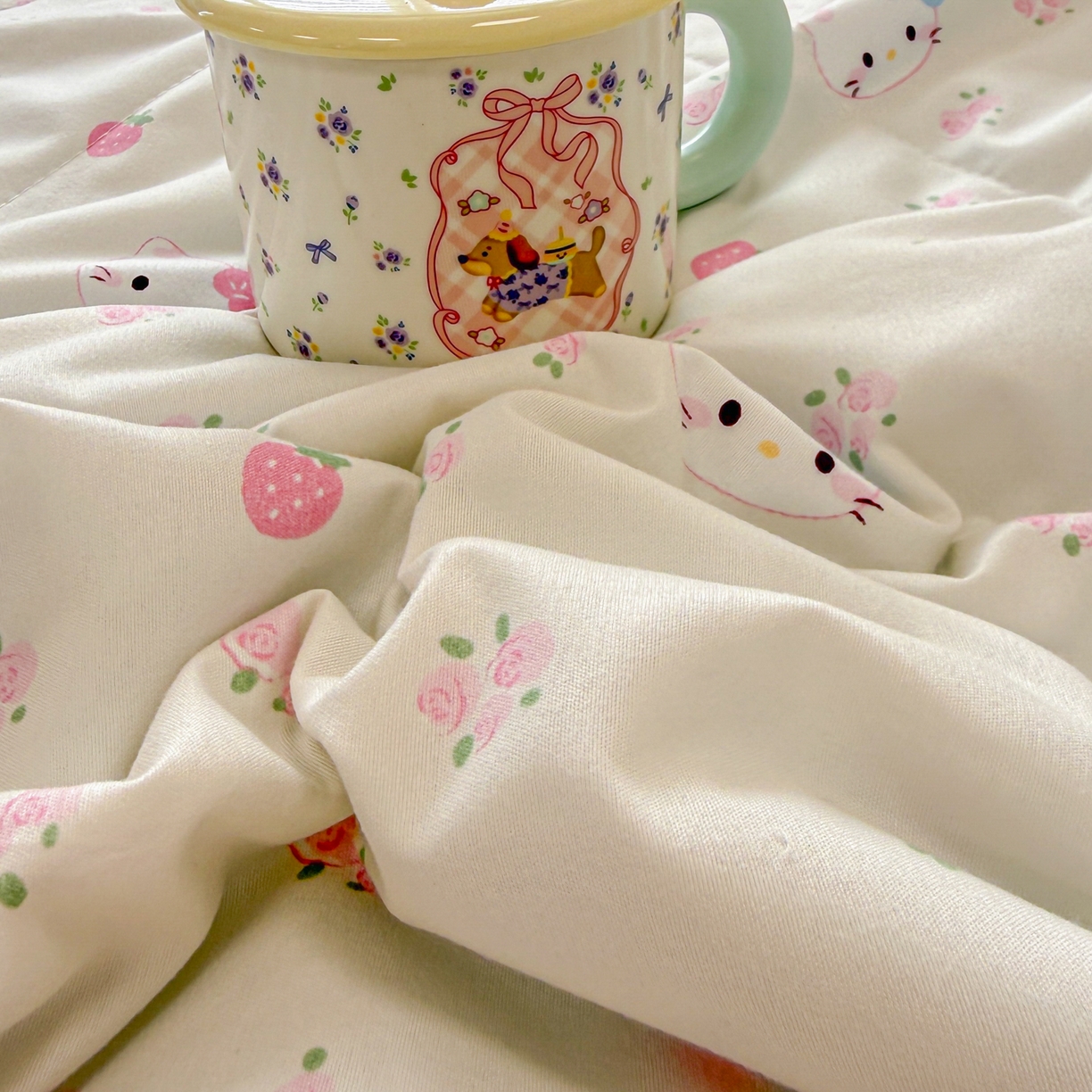 91家纺网 家纺一手货源 找家纺 慕尚家纺 2026新款乳胶凉席夏被空调被夏凉被套装组合 可爱kt