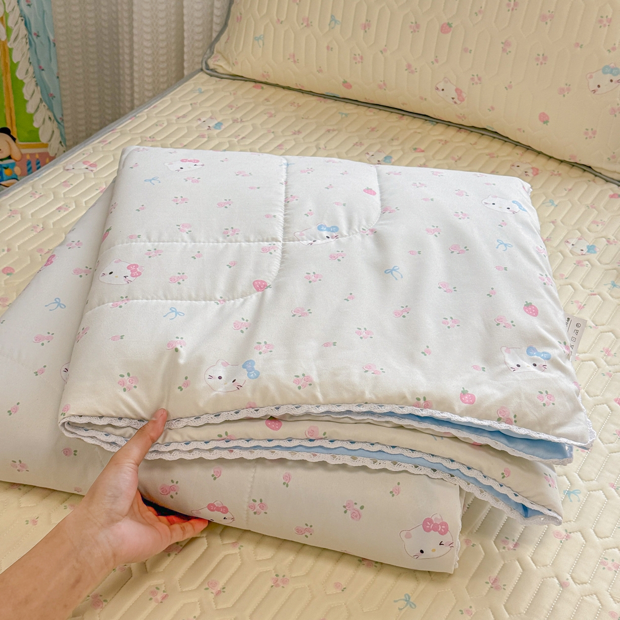 91家纺网 家纺一手货源 找家纺 慕尚家纺 2026新款乳胶凉席夏被空调被夏凉被套装组合 可爱kt