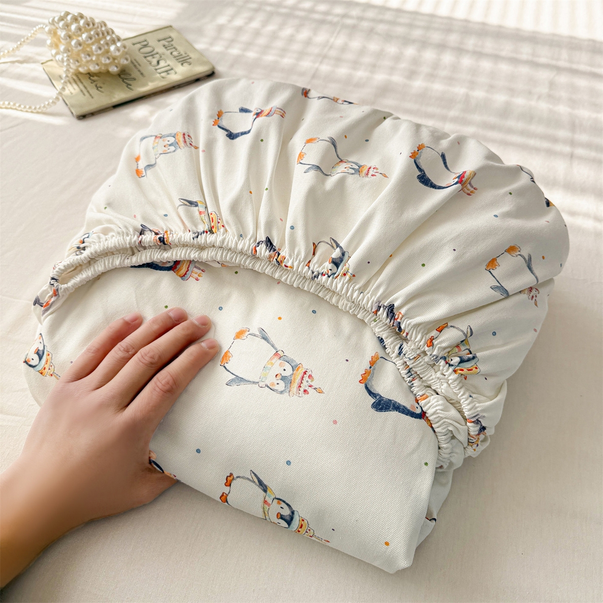 91家纺网 家纺一手货源 找家纺 名兮家居 2026春夏新款A类全棉纯棉老粗布床笠 床笠单件 帽帽企鹅