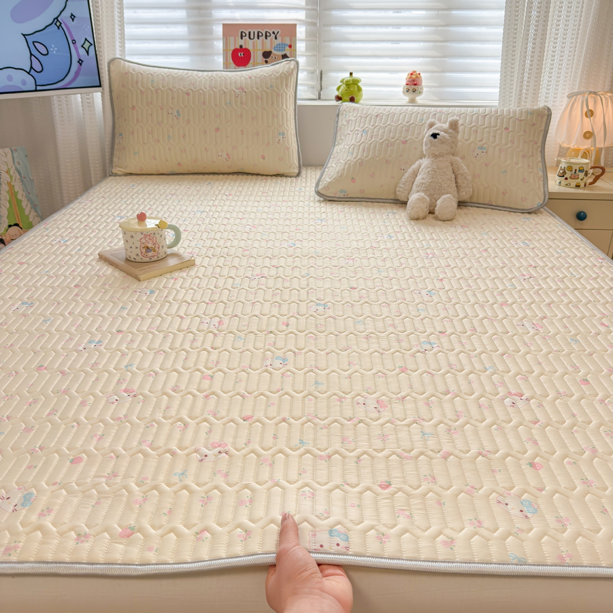 91家纺网 家纺一手货源 找家纺 慕尚家纺 2026新款乳胶凉席夏被空调被夏凉被套装组合 可爱kt