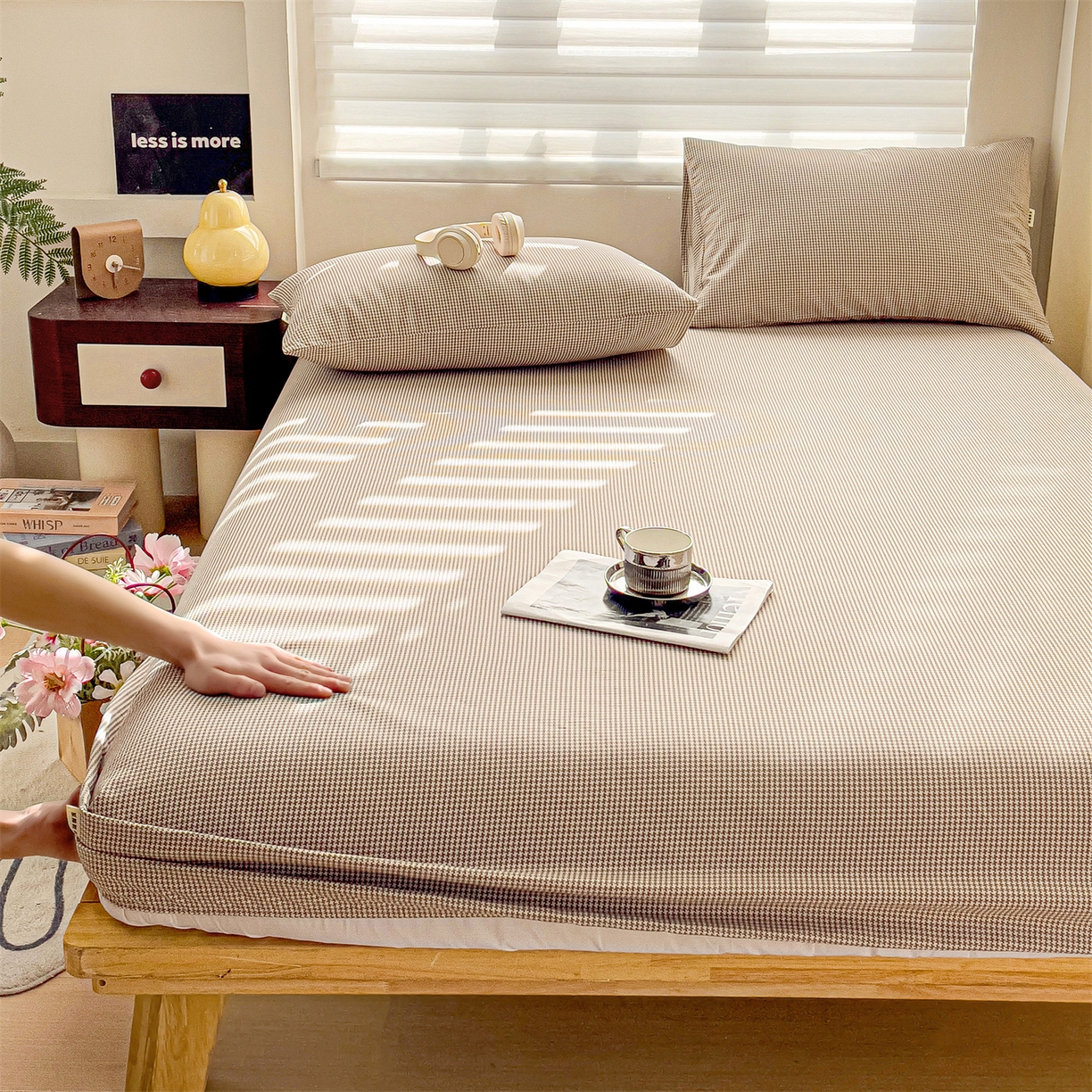 名兮家居 2026春夏新款A类全棉纯棉老粗布床笠 床笠单件 千鸟格