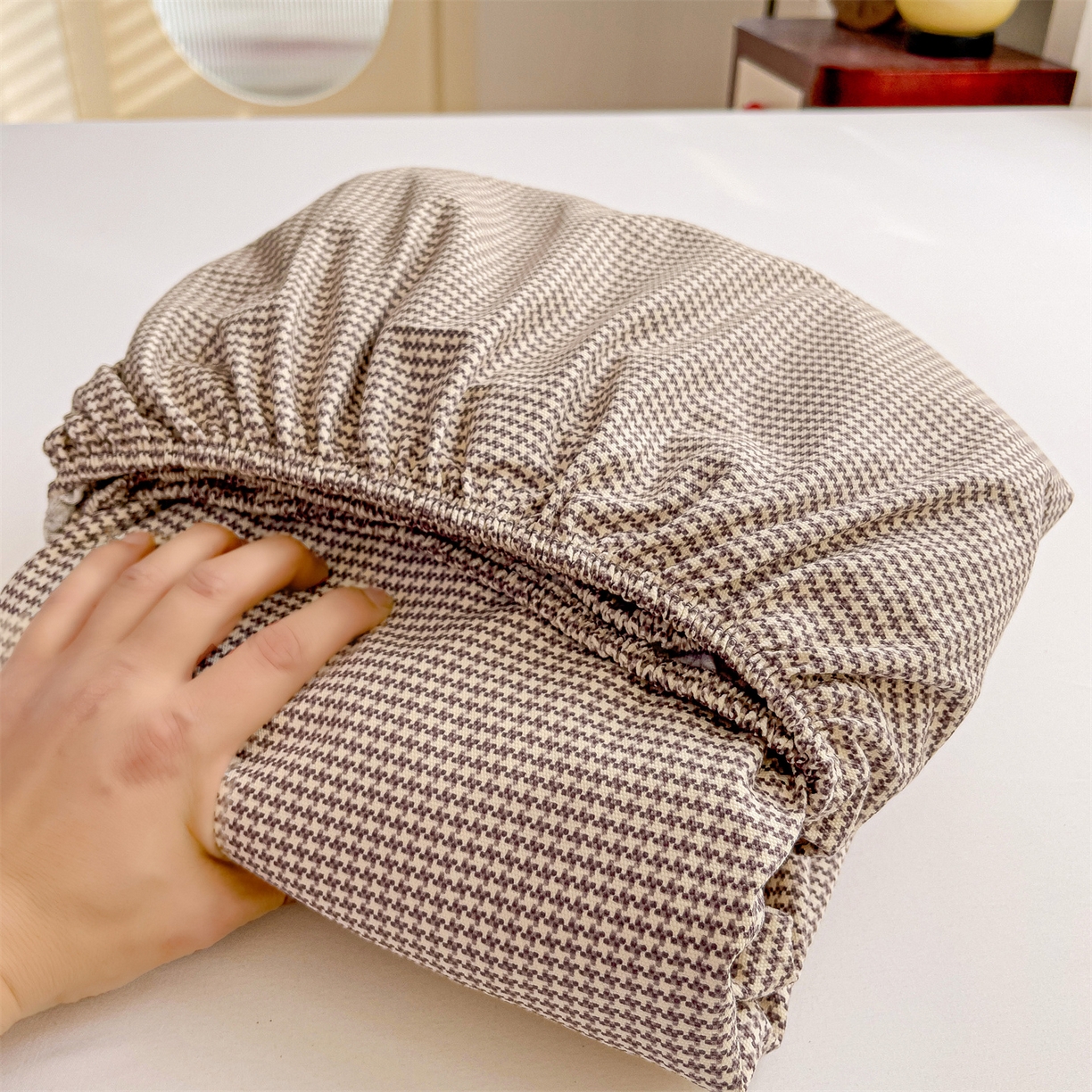 91家纺网 家纺一手货源 找家纺 名兮家居 2026春夏新款A类全棉纯棉老粗布床笠 床笠单件 千鸟格