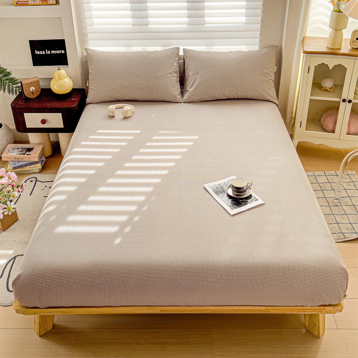 91家纺网 家纺一手货源 找家纺 名兮家居 2026春夏新款A类全棉纯棉老粗布床笠 床笠单件 千鸟格