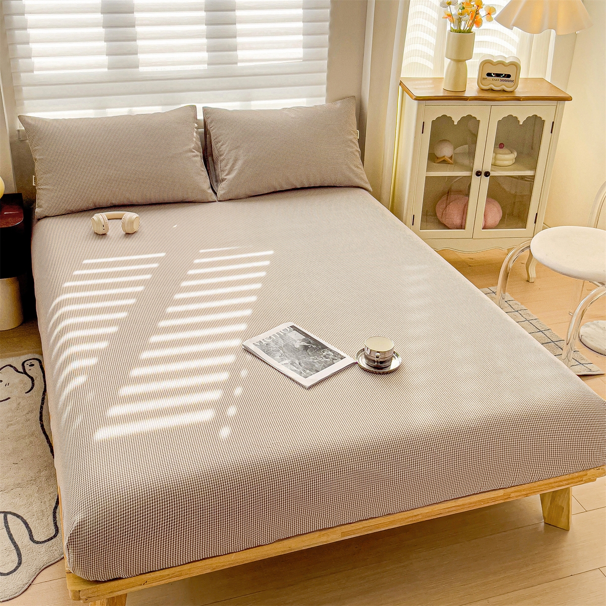 91家纺网 家纺一手货源 找家纺 名兮家居 2026春夏新款A类全棉纯棉老粗布床笠 床笠单件 千鸟格