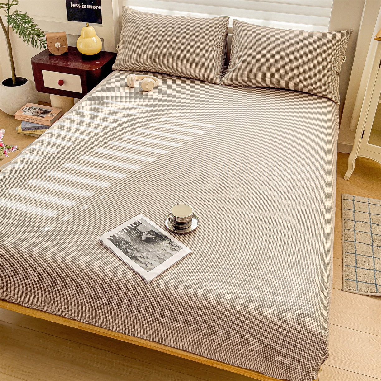 91家纺网 家纺一手货源 找家纺 名兮家居 2026春夏新款A类全棉纯棉老粗布床笠 床笠单件 千鸟格