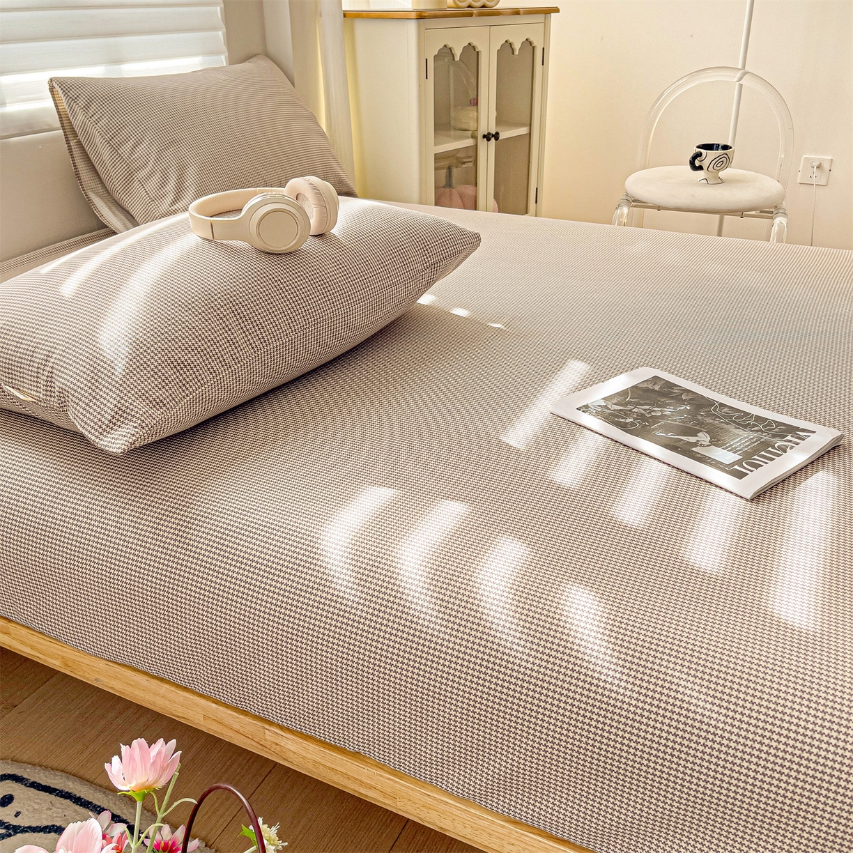 91家纺网 家纺一手货源 找家纺 名兮家居 2026春夏新款A类全棉纯棉老粗布床笠 床笠单件 千鸟格