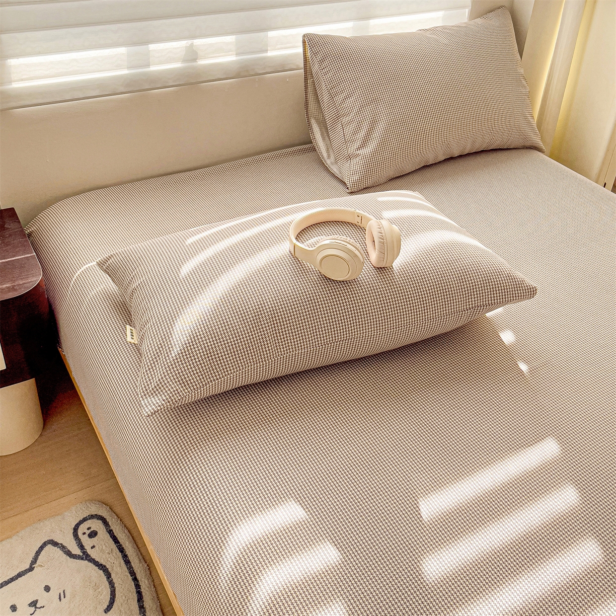 91家纺网 家纺一手货源 找家纺 名兮家居 2026春夏新款A类全棉纯棉老粗布床笠 床笠单件 千鸟格