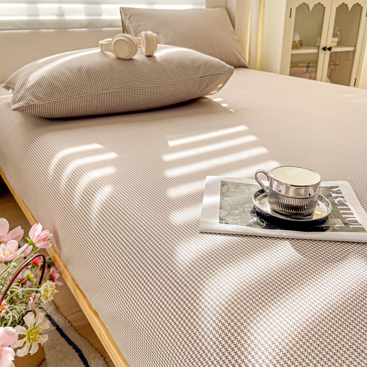 91家纺网 家纺一手货源 找家纺 名兮家居 2026春夏新款A类全棉纯棉老粗布床笠 床笠单件 千鸟格