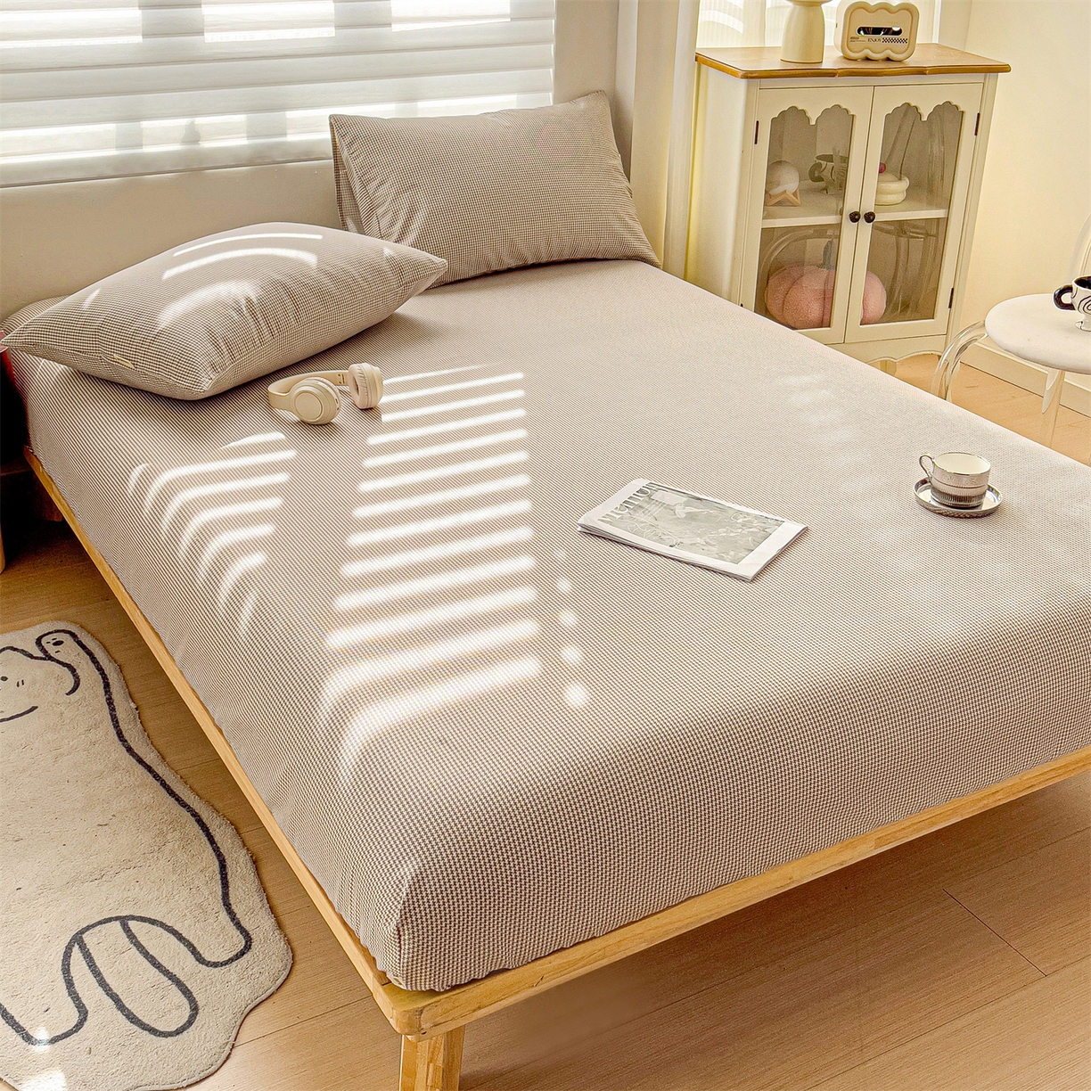 91家纺网 家纺一手货源 找家纺 名兮家居 2026春夏新款A类全棉纯棉老粗布床笠 床笠单件 千鸟格