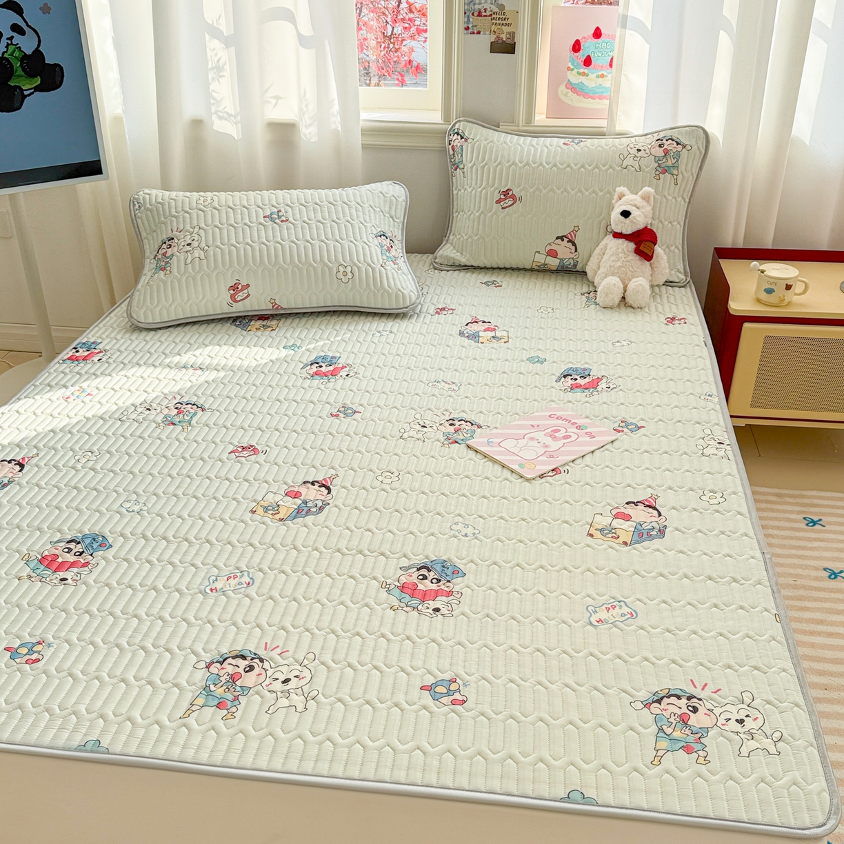 91家纺网 家纺一手货源 找家纺 慕尚家纺 2026新款乳胶凉席夏被空调被夏凉被套装组合 蜡笔小新