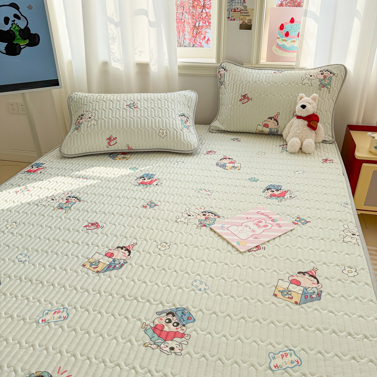 91家纺网 家纺一手货源 找家纺 慕尚家纺 2026新款乳胶凉席夏被空调被夏凉被套装组合 蜡笔小新