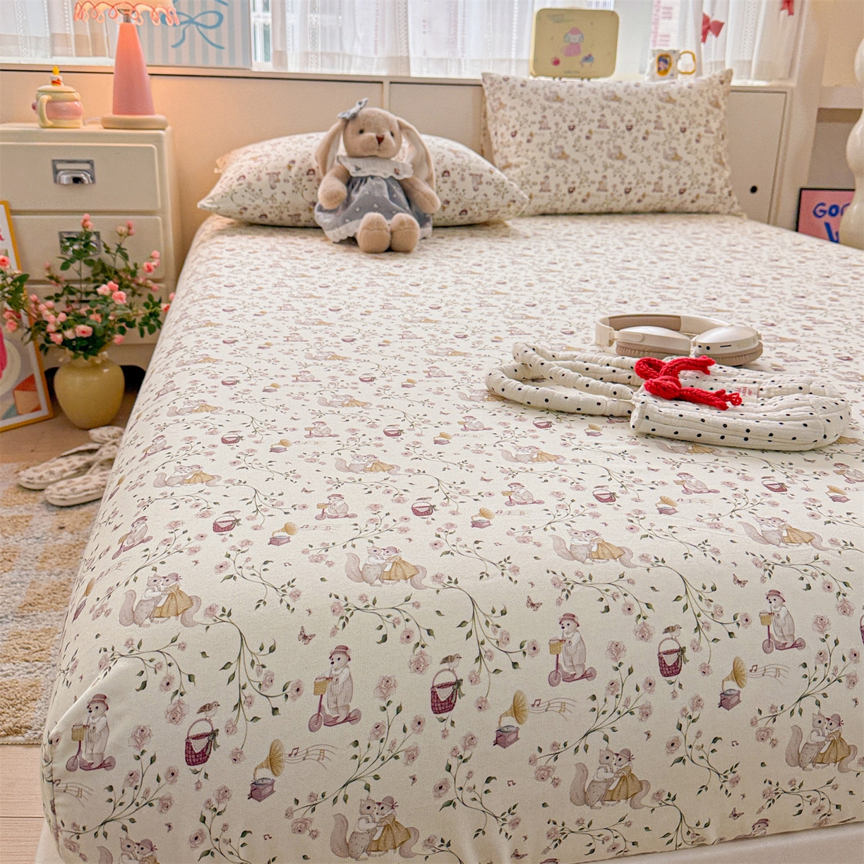 91家纺网 家纺一手货源 找家纺 名兮家居 2026春夏新款A类全棉纯棉老粗布床笠 床笠单件 森林舞会