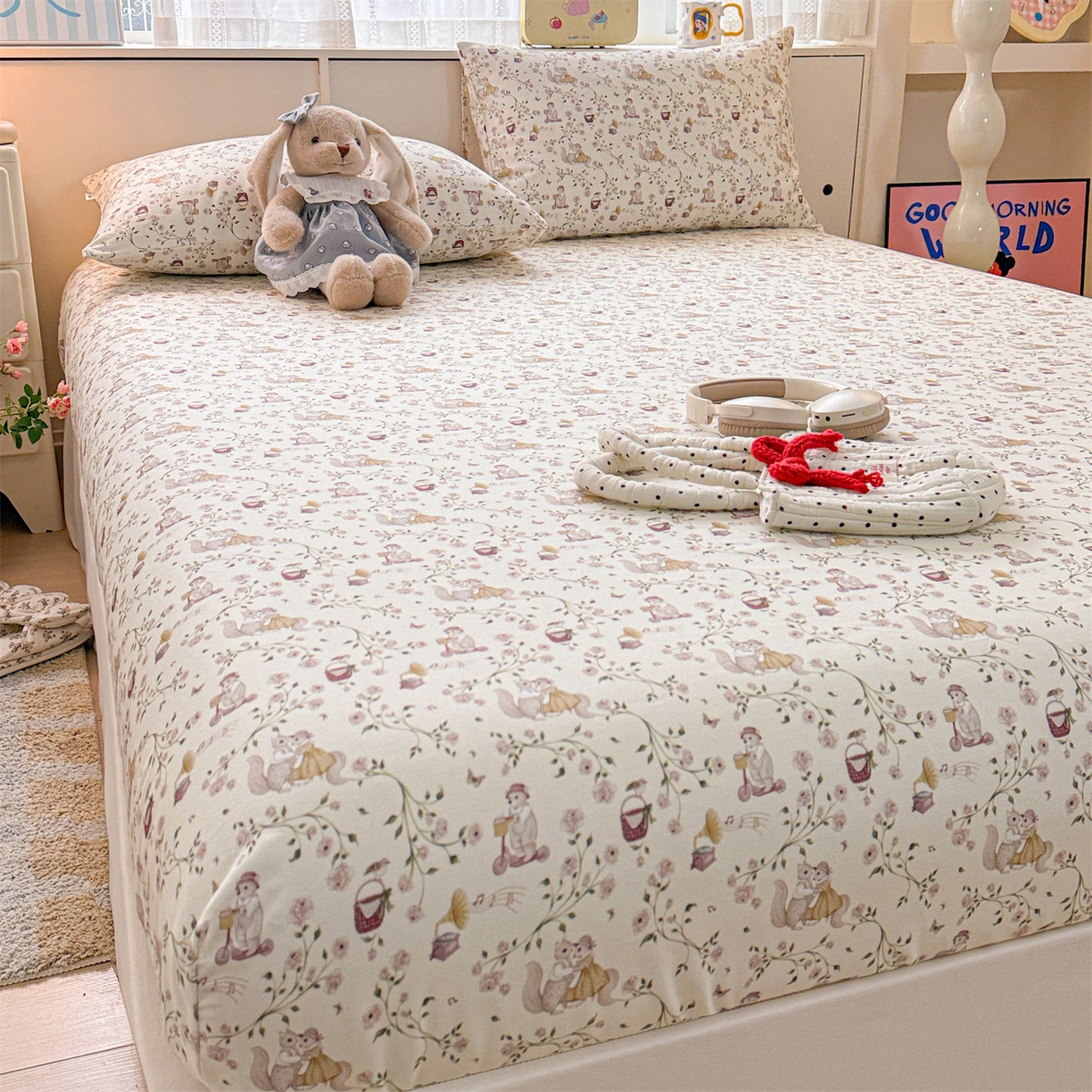 91家纺网 家纺一手货源 找家纺 名兮家居 2026春夏新款A类全棉纯棉老粗布床笠 床笠单件 森林舞会