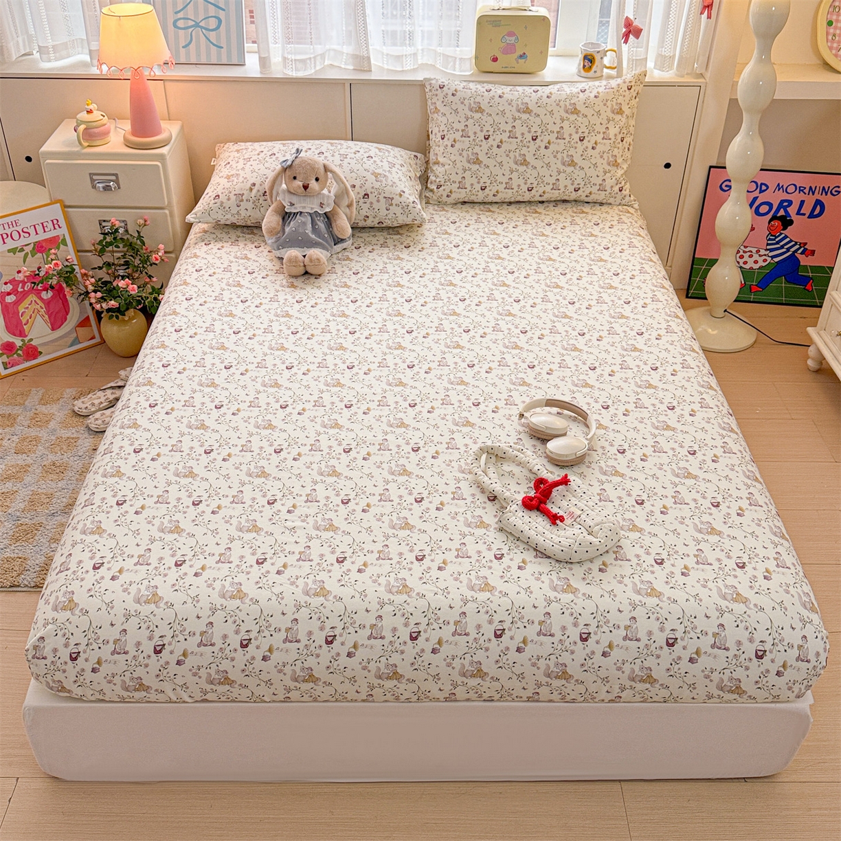 91家纺网 家纺一手货源 找家纺 名兮家居 2026春夏新款A类全棉纯棉老粗布床笠 床笠单件 森林舞会