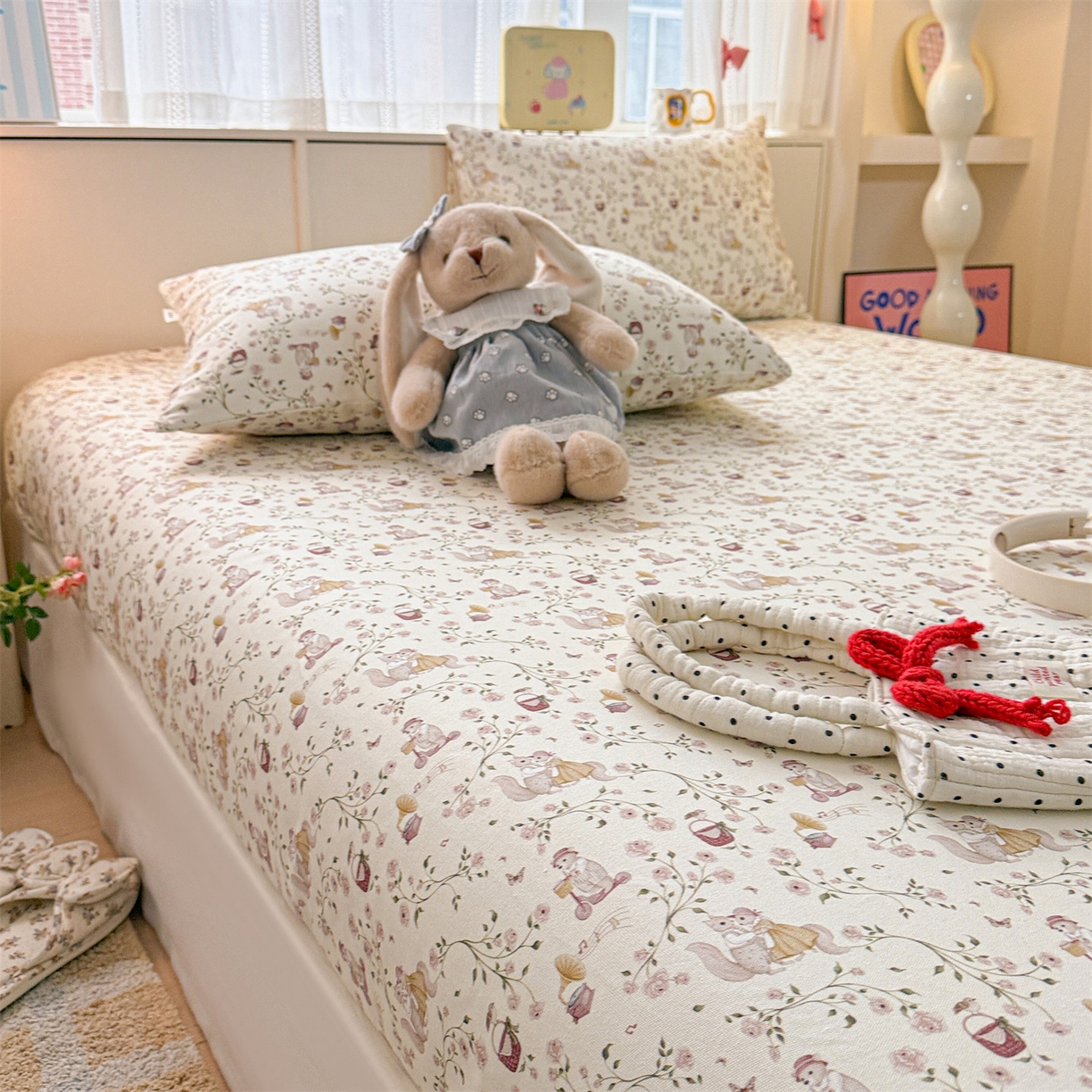 91家纺网 家纺一手货源 找家纺 名兮家居 2026春夏新款A类全棉纯棉老粗布床笠 床笠单件 森林舞会