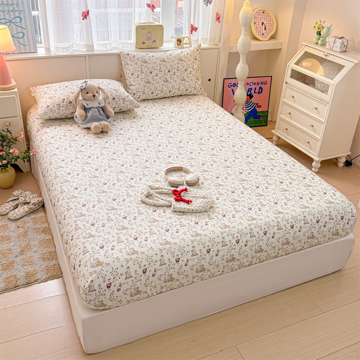 91家纺网 家纺一手货源 找家纺 名兮家居 2026春夏新款A类全棉纯棉老粗布床笠 床笠单件 森林舞会