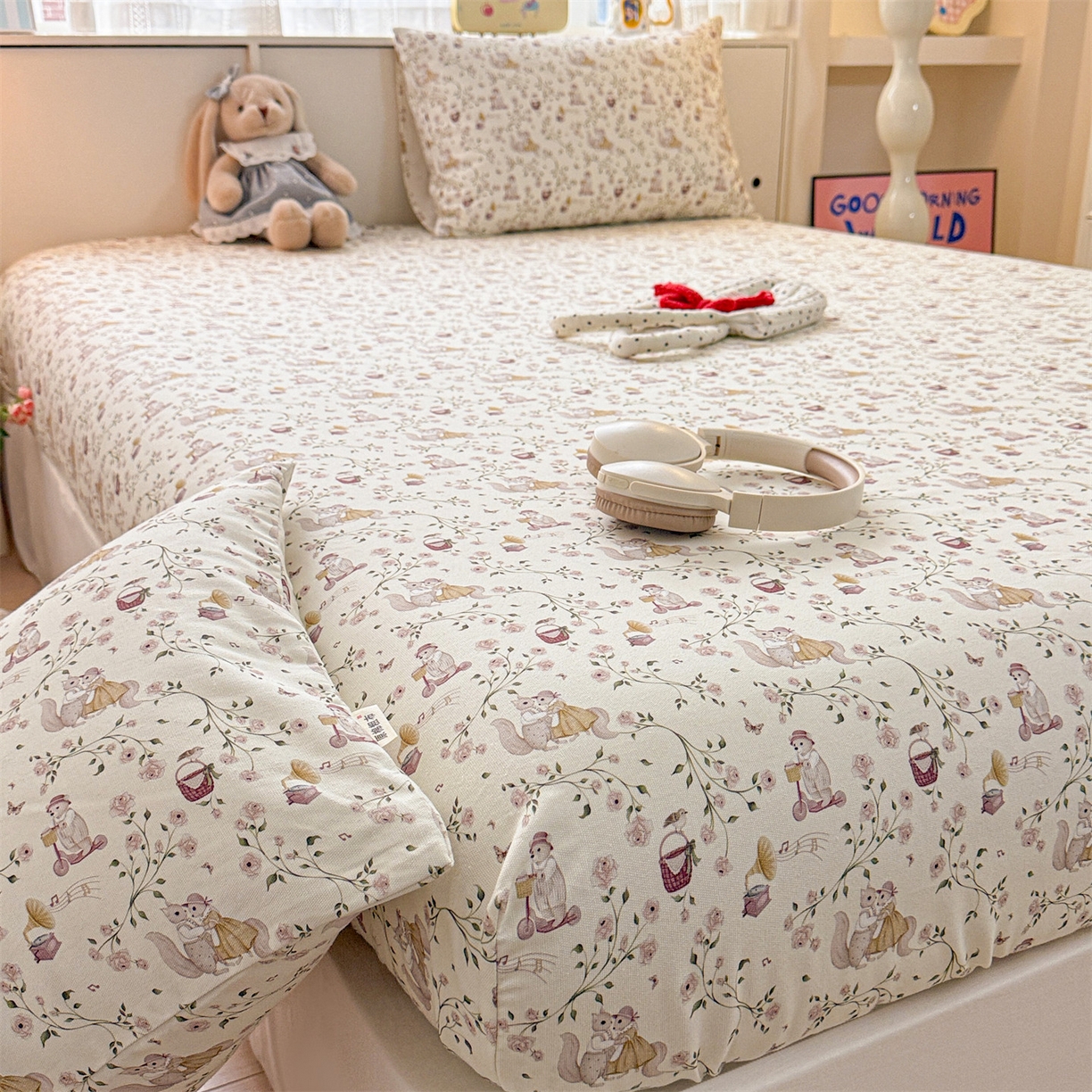 91家纺网 家纺一手货源 找家纺 名兮家居 2026春夏新款A类全棉纯棉老粗布床笠 床笠单件 森林舞会