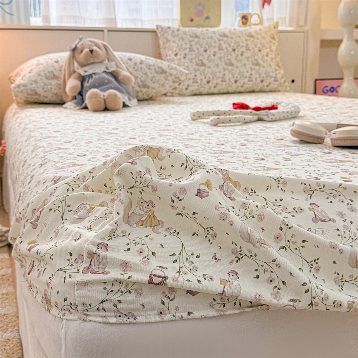 91家纺网 家纺一手货源 找家纺 名兮家居 2026春夏新款A类全棉纯棉老粗布床笠 床笠单件 森林舞会