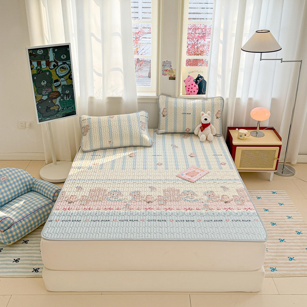 91家纺网 家纺一手货源 找家纺 慕尚家纺 2026新款乳胶凉席夏被空调被夏凉被套装组合 洛丽塔小熊