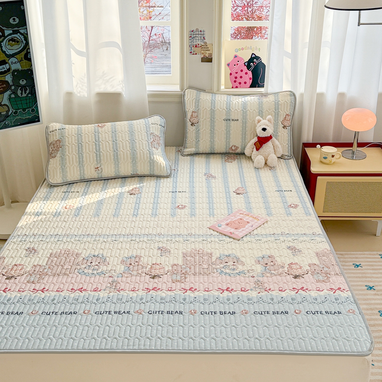 91家纺网 家纺一手货源 找家纺 慕尚家纺 2026新款乳胶凉席夏被空调被夏凉被套装组合 洛丽塔小熊