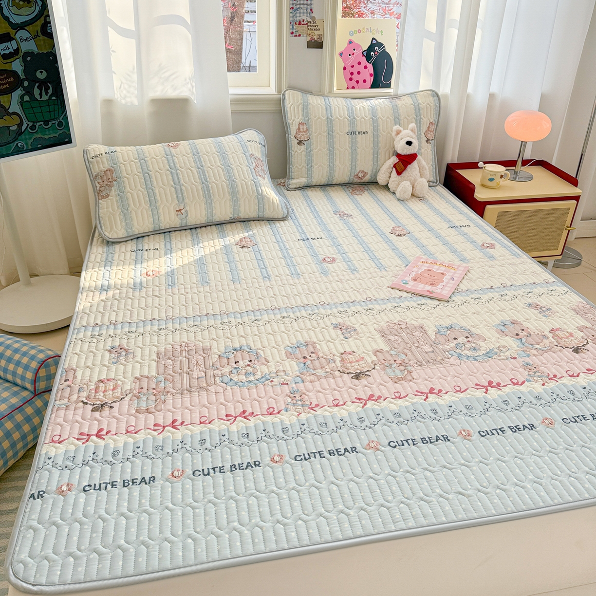 91家纺网 家纺一手货源 找家纺 慕尚家纺 2026新款乳胶凉席夏被空调被夏凉被套装组合 洛丽塔小熊