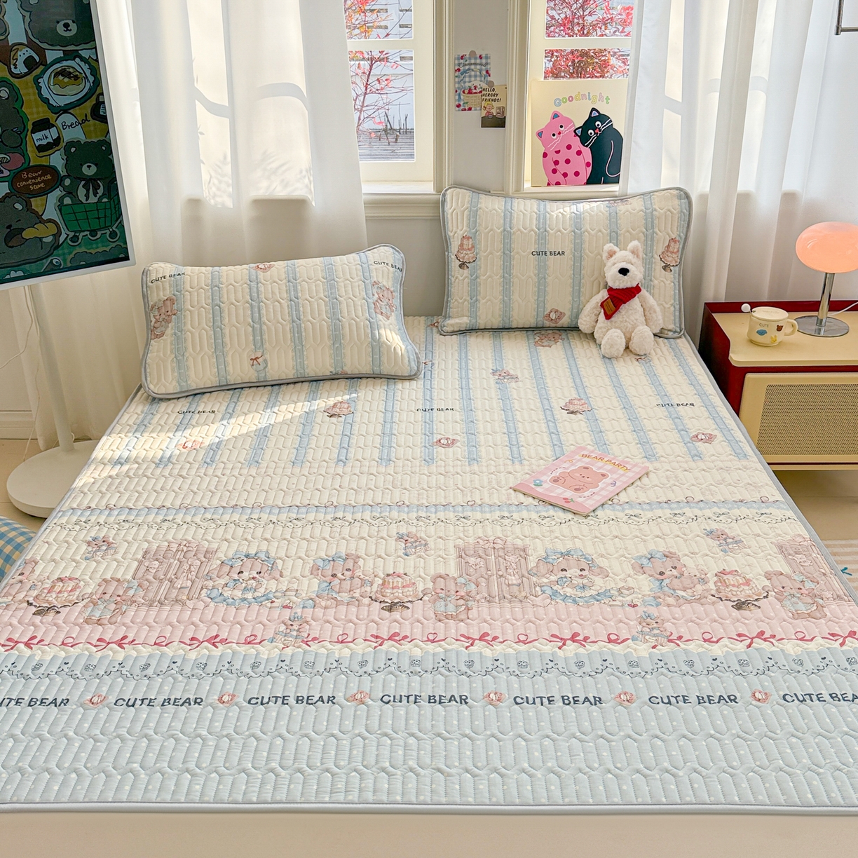 91家纺网 家纺一手货源 找家纺 慕尚家纺 2026新款乳胶凉席夏被空调被夏凉被套装组合 洛丽塔小熊