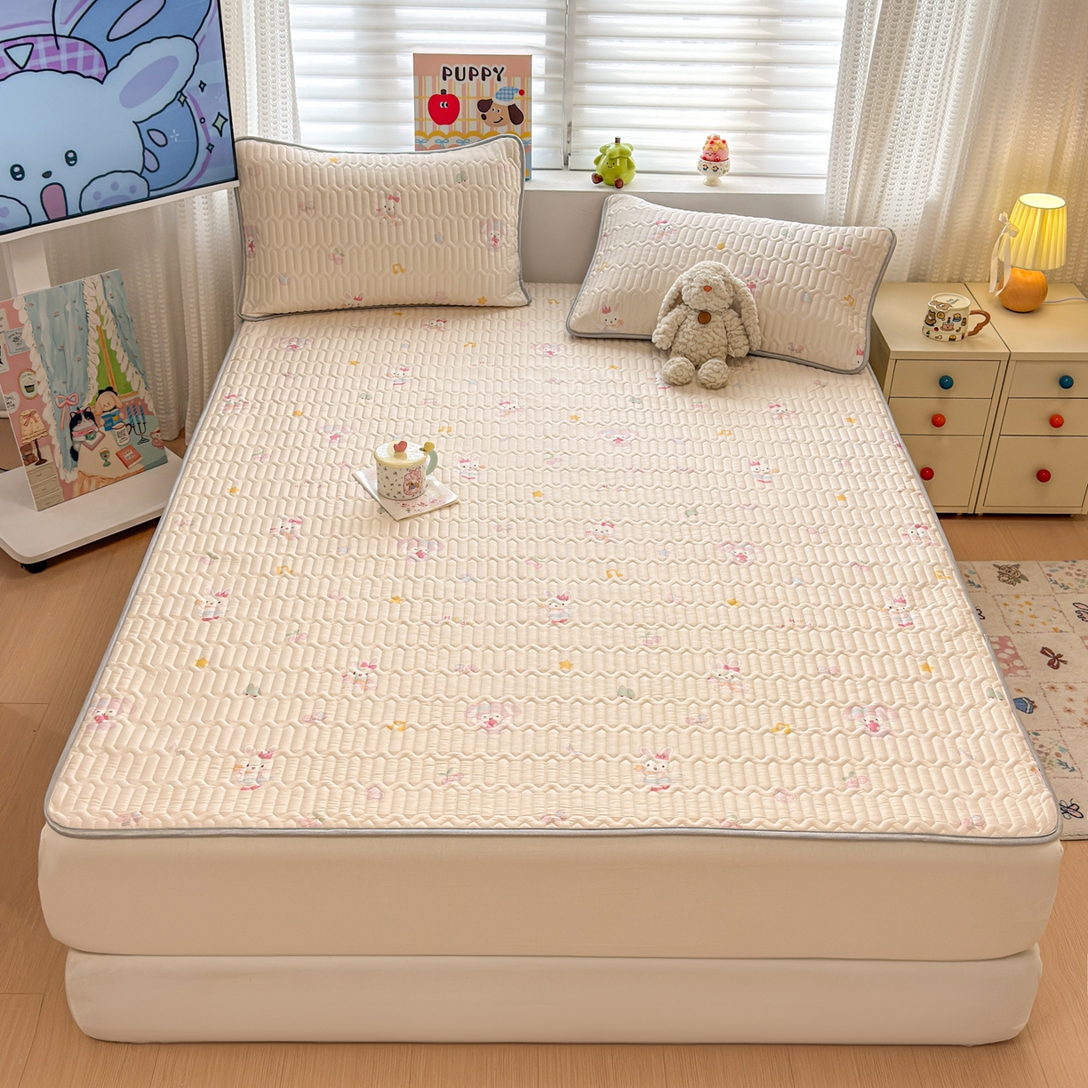 91家纺网 家纺一手货源 找家纺 慕尚家纺 2026新款乳胶凉席夏被空调被夏凉被套装组合 美美乐蒂