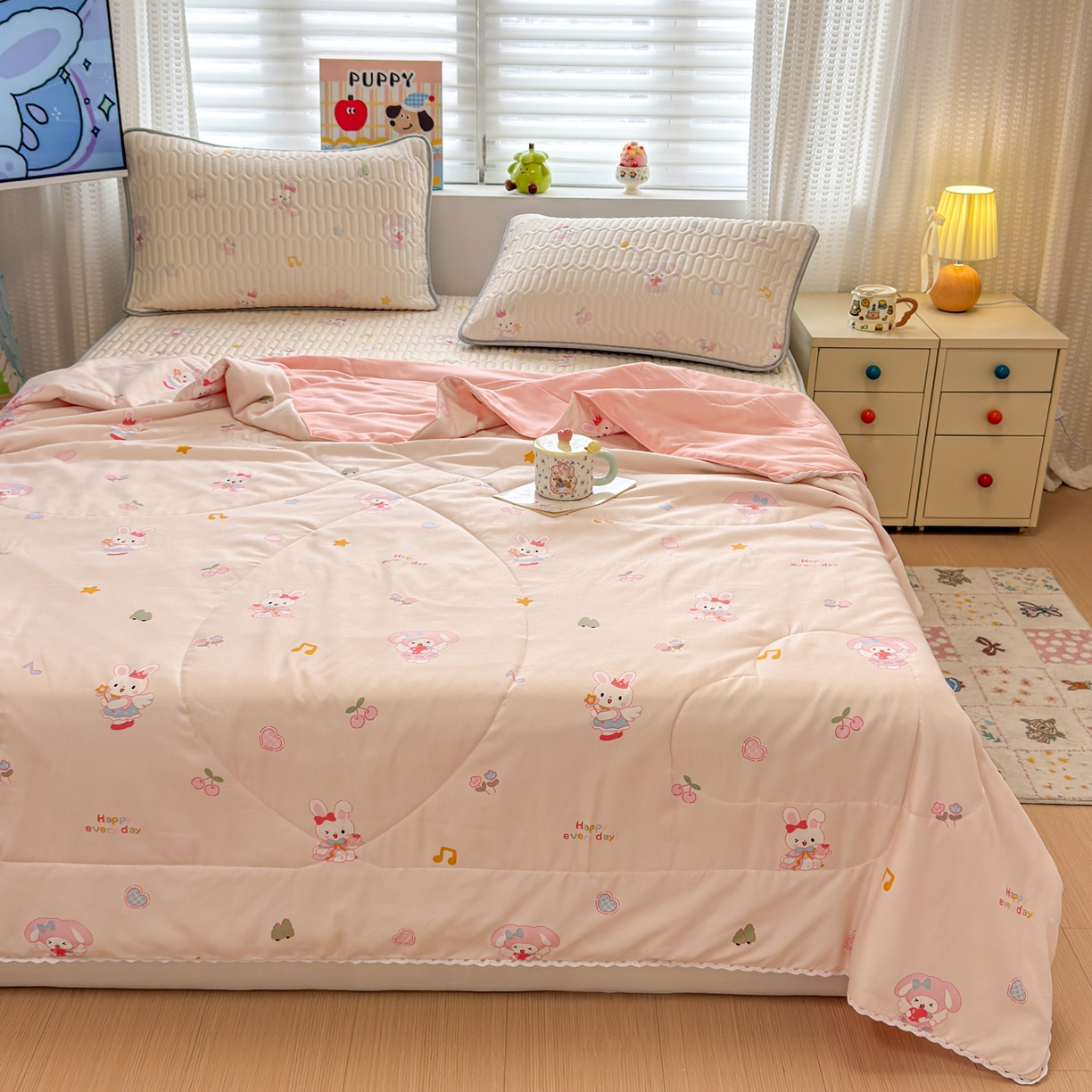 91家纺网 家纺一手货源 找家纺 慕尚家纺 2026新款乳胶凉席夏被空调被夏凉被套装组合 美美乐蒂