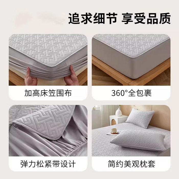 91家纺网 家纺一手货源 找家纺 小米枕芯 2026新款回形格磨毛夹棉床笠单品床笠 灰色