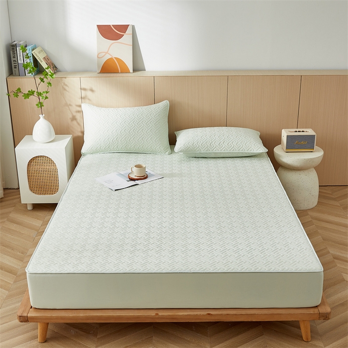 小米枕芯 2026新款回形格磨毛夹棉床笠单品床笠 绿色